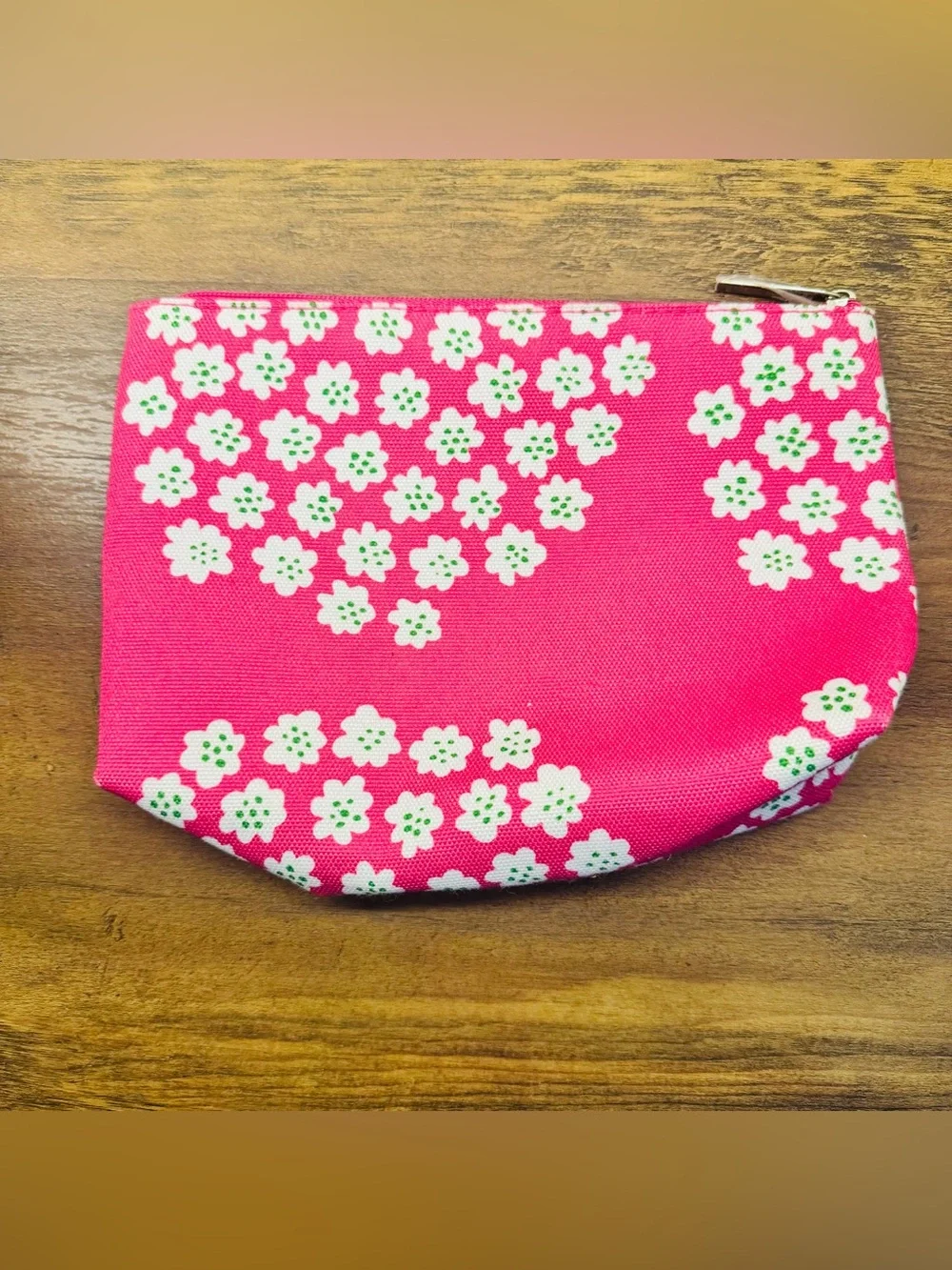 Marimekko x Clinique Pink White Green Floral Canvas Cosmetic Makeup Bag Pouch